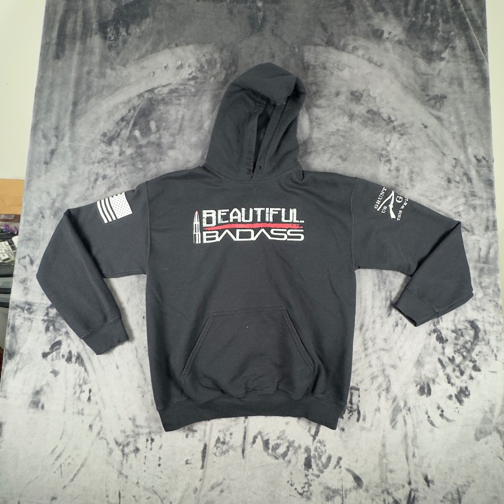 Grunt Style Hoodie Mens Medium Black Beautiful Badass Patriotic Pullover GS4711